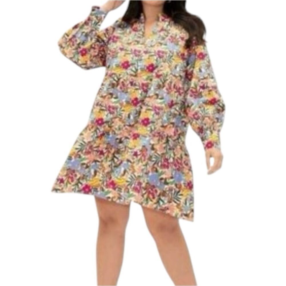 ELOQUII Elements Multicolor Tiered Floral Summer Vacation Easy Dress Sz 22